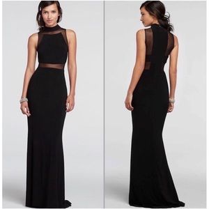 Betsy & Adam Black Mock Neck Mermaid Gown, Size 12